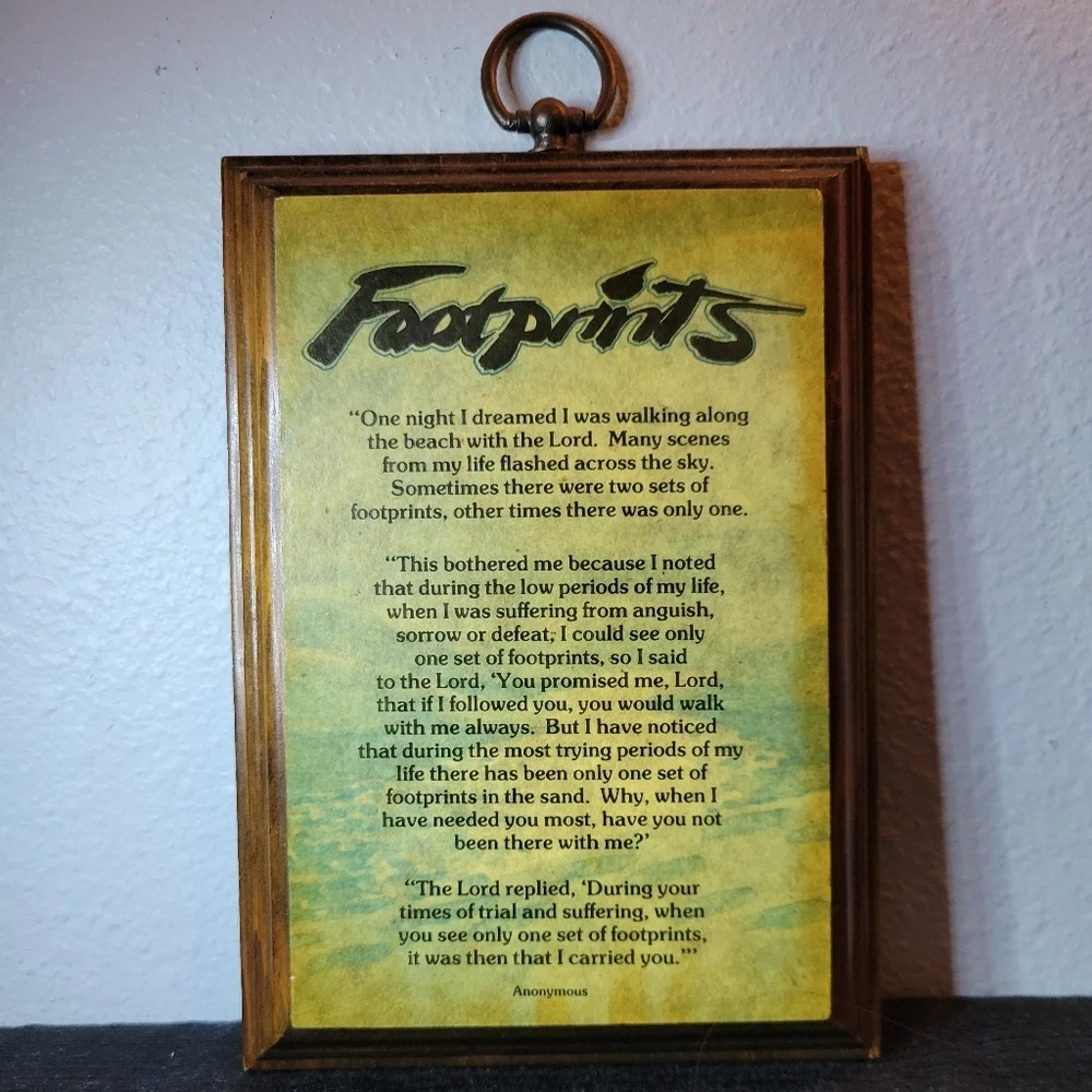 Vtg Footprints In The Sand Natural Wood Plaque By Ark Products Minneapolis MN